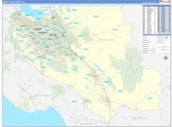 Santa Clara County, CA Wall Map Zip Code Basic Style 2024